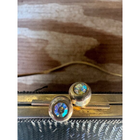 Vintage Black Beaded Evening Clutch Purse With Gold Chain Strap & Rhinestone Cla - Picture 4 of 5